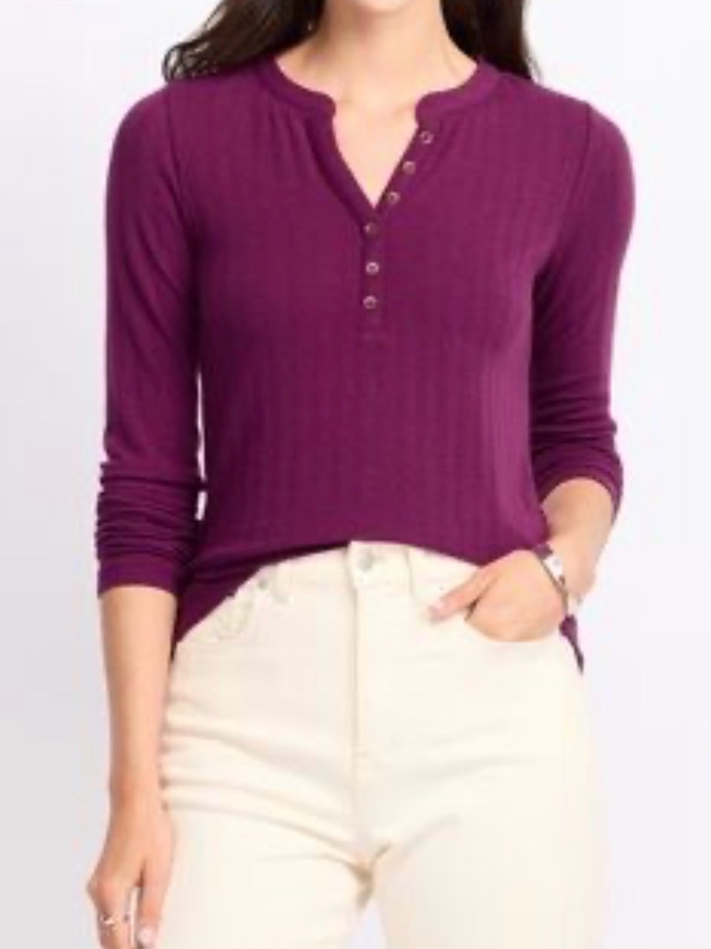 Market & Spruce Janice Pointelle Henley Knit Top - Purple - M